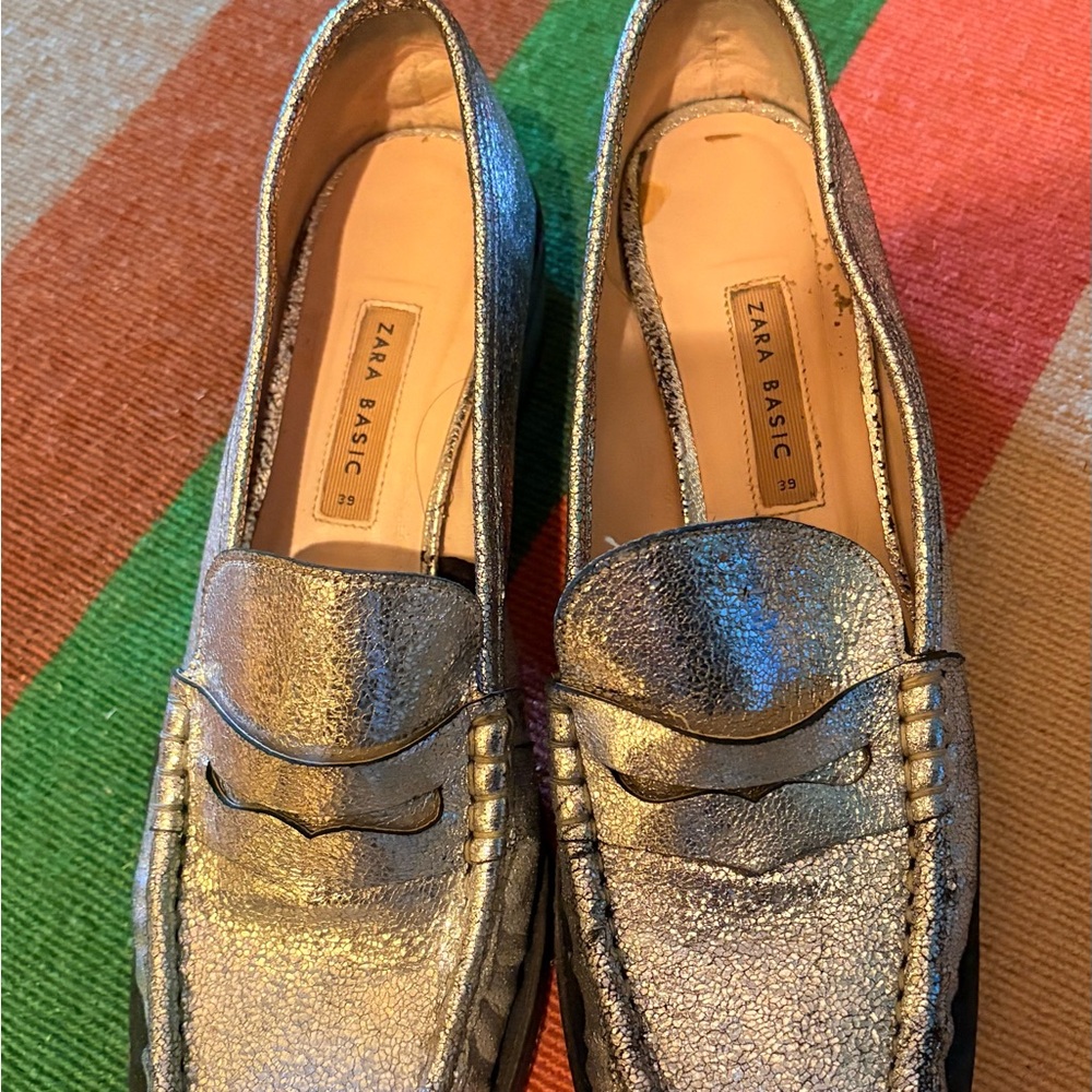 Zara Metallic Silver Penny Loafers 39 - Picture 5 of 7
